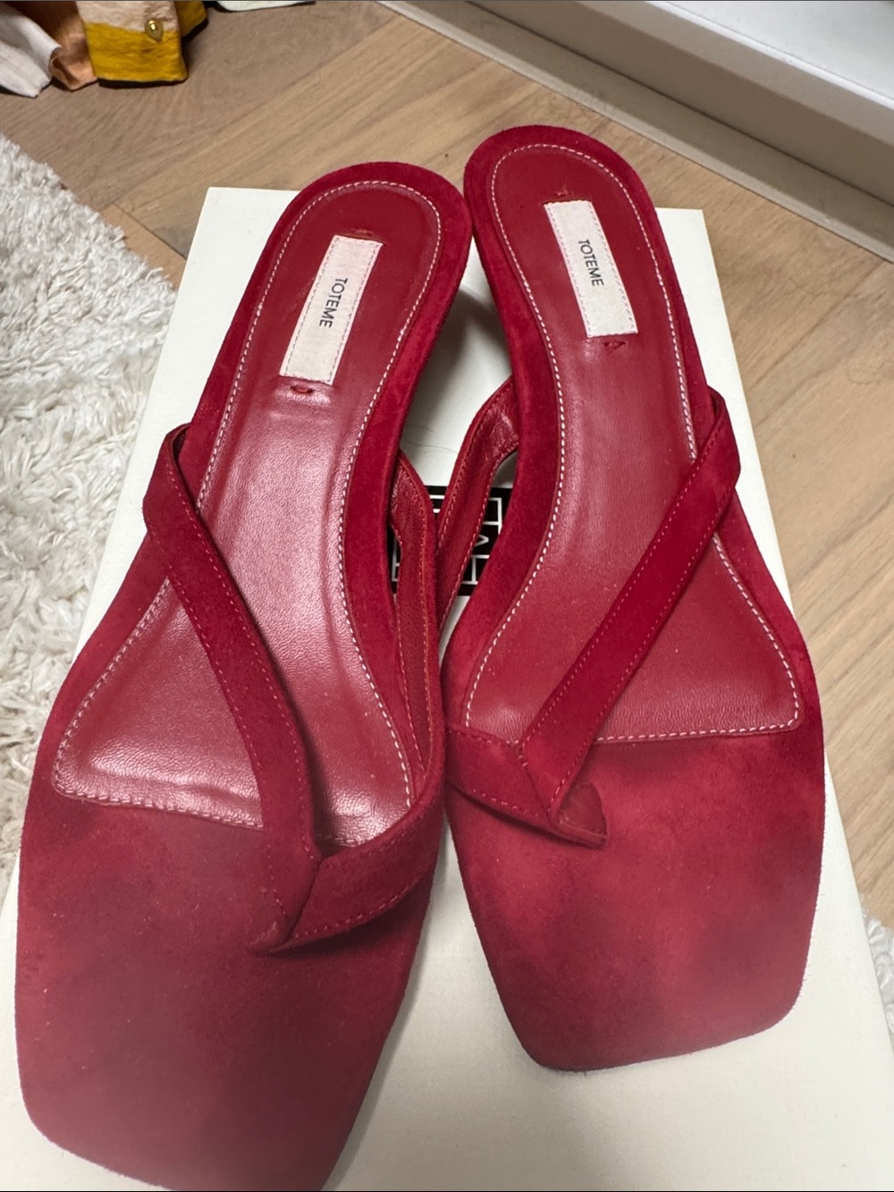 Toteme Crimson Red Suede Square-Toe Mules size 39